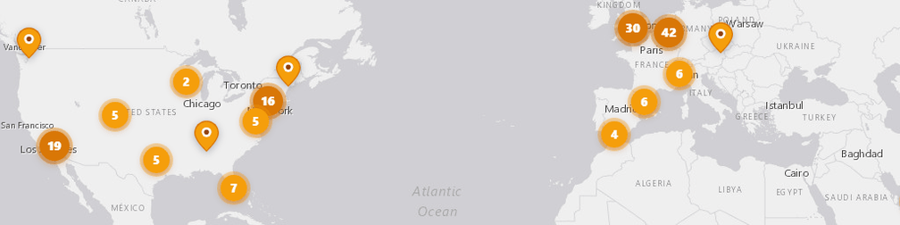 Map of all listed car storage facilities.
